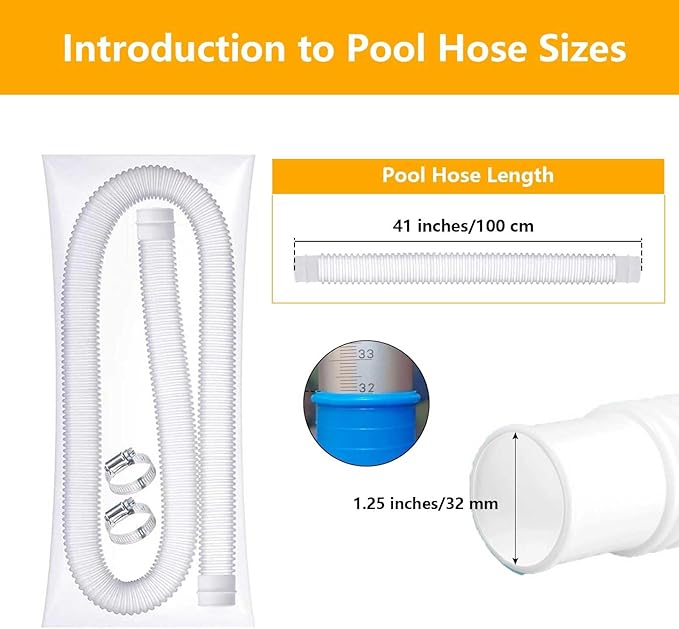 1-1/4-Inch Replacement Pool Hoses for Intex Coleman Bestways Above Ground Pools,1.25" Diameter Pool Hose Compatible with Intex Pump Models #607/#637 (White- 2 Pack)