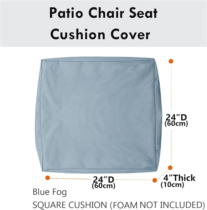 Patio Seat Cushion Covers,Washable Slip Covers Replacement,Waterproof Outdoor Furniture Chair Cushion Pillow Seat Cover for Couch,Garden,Sofa,Blue Fog,24"×24"×4"(4 Covers Only)