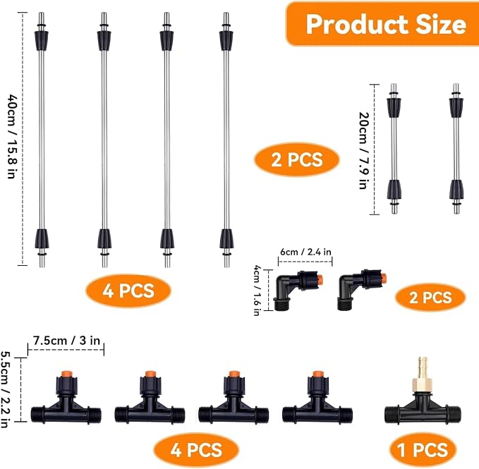 Metal 6 Nozzles Sprayer Boom Wand with 3 Flow Rate Nozzle Tips-Wide-Coverage Agricultural & Lawn Spray Attachment for Tractors/UTVs