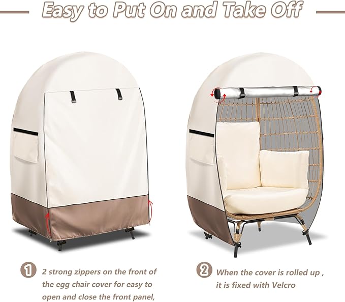 okcool Outdoor Egg Chair Cover,Waterproof Egg Chair Cover with Zipper for Wicker Patio Basket Chair(Beige & Brown,Fits 43" L *25" W*55.1" H Egg Chair)