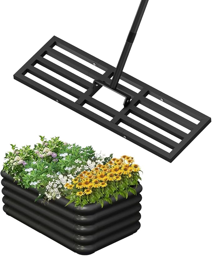 Raised Garden Bed Kit and Lawn Leveling Rake