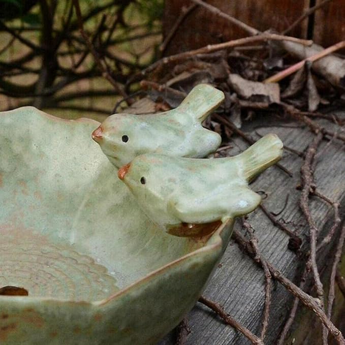 5.9" Ceramic Birdbath Bowl Wild Bird Feeder Food Holder Container Bird Feeding Tray for Outside Bee Water Bath Outdoor Garden Courtyard Decoration