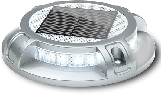 SIEDiNLAR Solar Driveway Lights Outdoor 4 Modes 40 LEDs Deck Driveway Markers Marine Dock Light Waterproof for Garden Ground Walkway Pathway Step Yard, White/Warm Dynamic Lighting (1 Pack)