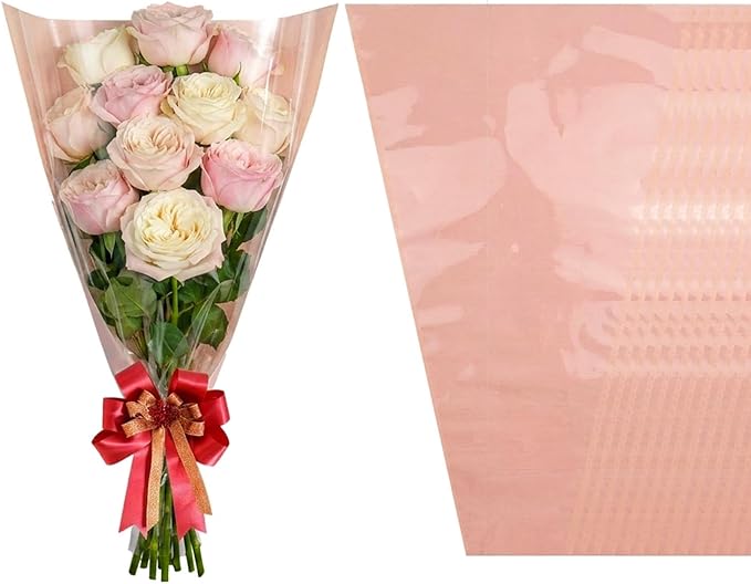 50 Pack flower bouquet wrapping paper-9.8in x 18in x 3.9in, flower bags for bouquets, bouquet bags Kraft floral wrapping paper, Flower Sleeves Wrapping Bags Perfect for Birthday, Wedding(Pink)