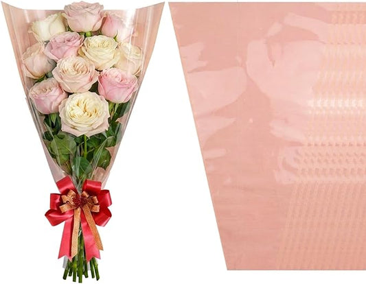 50 Pack flower bouquet wrapping paper-9.8in x 18in x 3.9in, flower bags for bouquets, bouquet bags Kraft floral wrapping paper, Flower Sleeves Wrapping Bags Perfect for Birthday, Wedding(Pink)