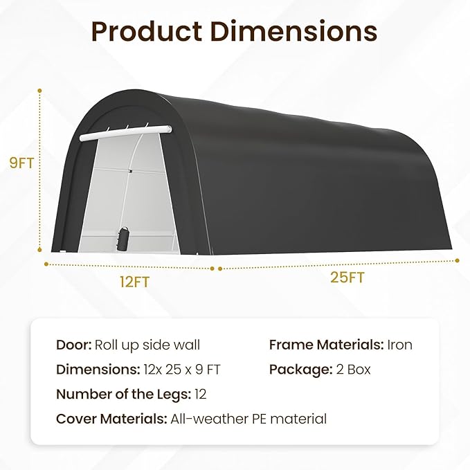 FansaFurn Heavy Duty Carport with 4 Cloth Bags, All-Weather Portable Garage with 2 Roll-up Doors, Car Canopy Storage Shelter Shed for Boat, Truck, or Garden Tools, 12' x 25'