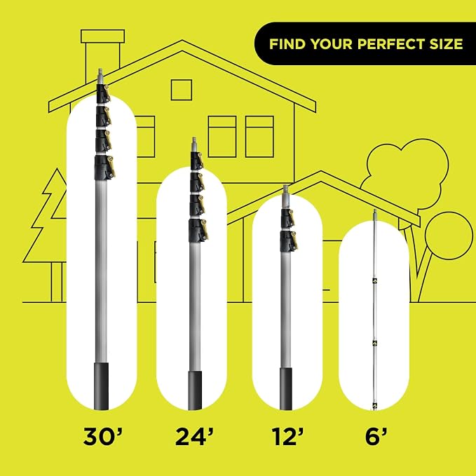 DOCAZOO DOCA Telescoping Pole 7-30 Ft - Extension Pole for Cleaning, Feather Duster, Window Washing Kit, Paint Roller, Window Squeegee - High Reach Extendable Kit for Indoor & Outdoor - Pole Only