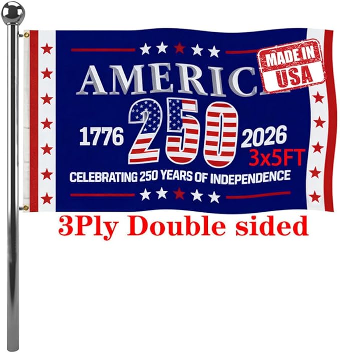 Jayus Double Sided 250th Anniversary American USA Flags 2x3 Outdoor- Vivid Colors 3Ply 1776-2026 250 Years Birthday Patriotic Flags Banners- Heavy Duty 100% Polyester with 2 Brass Grommets