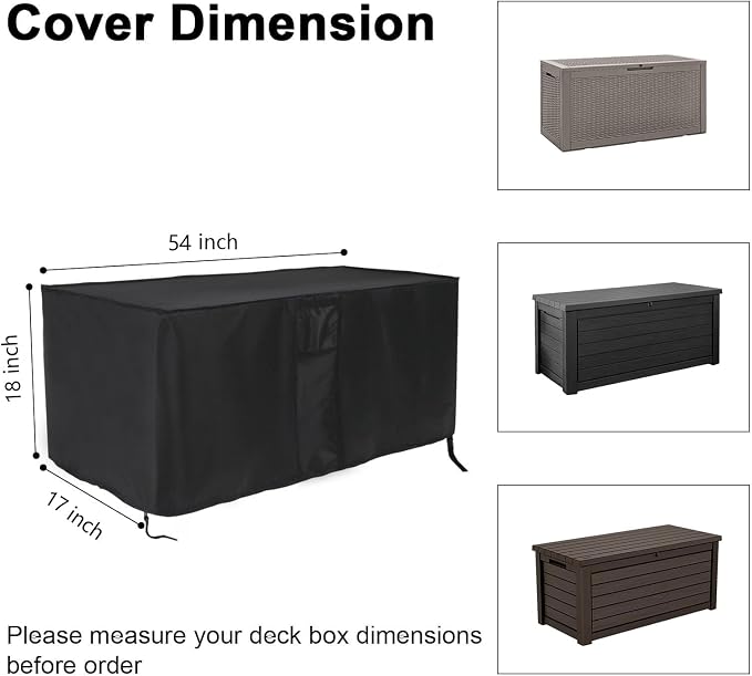 Patio Deck Box Cover 100 Gallon, Waterproof Outdoor Storage Box Furniture Cover - 48 x 22 x 25 Inch