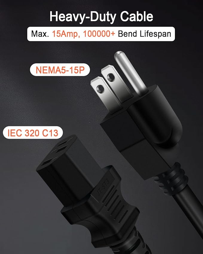 YEZriler 2M/6.6FT Heavy-Duty Charging Cable for Jackery Power Station Explorer 3000/2000/1500/1000, Ecoflow Delta/River/Series, Bluetti EB3A, Anker 757/767, 125Volt 15Amps AC Power Cord
