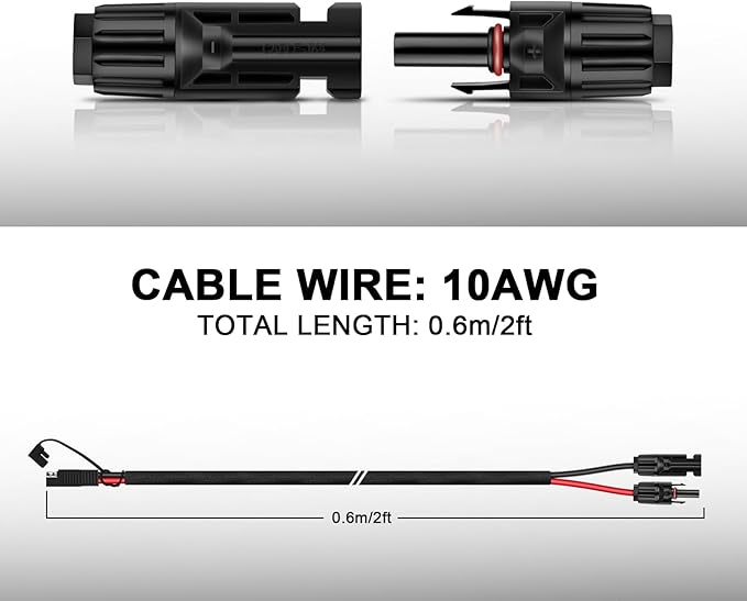 iGreely 2FT Solar Panel Connector Cable,10AWG SAE to Male & Female Adapter PV Extension Cable Wire for RV Solar Panel Caravan DC Power Battery Charger Kit with SAE Polarity Reverse Adapter