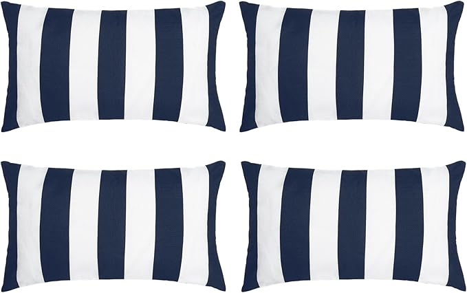tiggell 4 Pack Waterproof Pillow Covers Outdoor Throw Pillowcases Decorative Garden Cushion Case for Home Garden Patio Couch Balcony Striped (Blue & White, 12 * 20 inch)