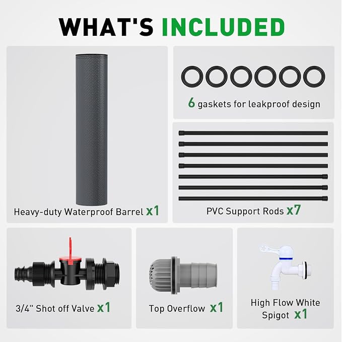 Yesker Collapsible Rain Barrel, 100 Gallon Portable Rainwater Collection System, 550D PVC Water Storage Tank, Rain Catcher with Spigots Filter Overflow Kit, Grey