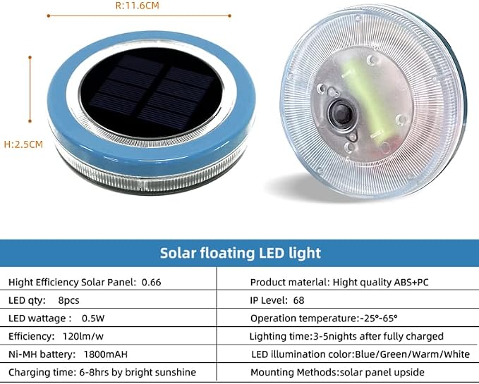 Solar Floating Pool Lights - 4 Single Color Outdoor Decorations, Waterproof LED Lights for Patio, Garden and Pool (Blue, 1-Pack)