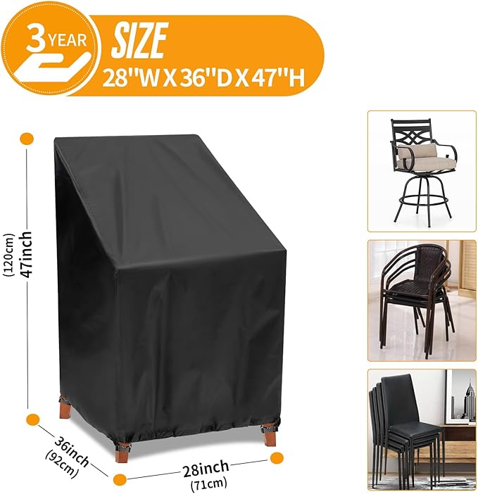 Kipiea Patio Chair Covers Waterproof Winter - Heavy Duty Lawn Outdoor Furniture Chair Covers with Anti UV and No Tears, No Fading (28" W x 36" D x 47" H)
