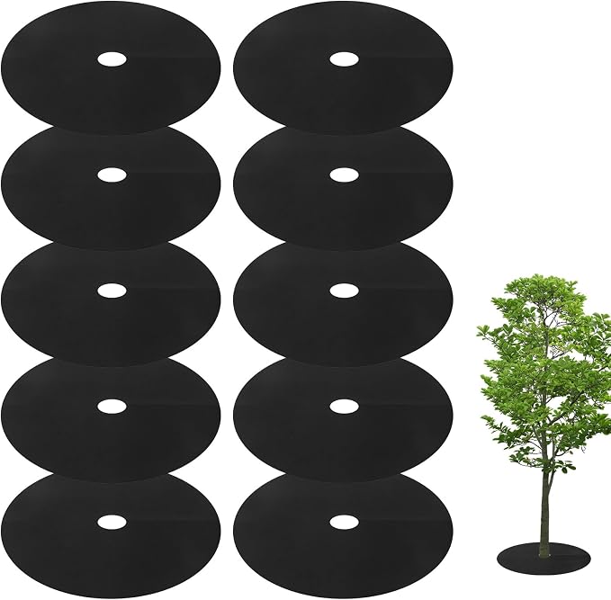 39 Inch Weed Barrier Mats Non Woven Tree Mulch Ring Tree Protectors Weed Mat for Garden Used to inhibit Weed Growth and Landscape Weed Control - 10 Pack