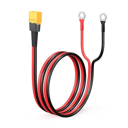 ELFCULB XT60 to O Ring Terminal Cable, 12AWG XT60 Male to O Ring Connector Cable with Tinned Pure Wire for RC Battery Solar Portable Power Power Station and Solar Panel(2FT)