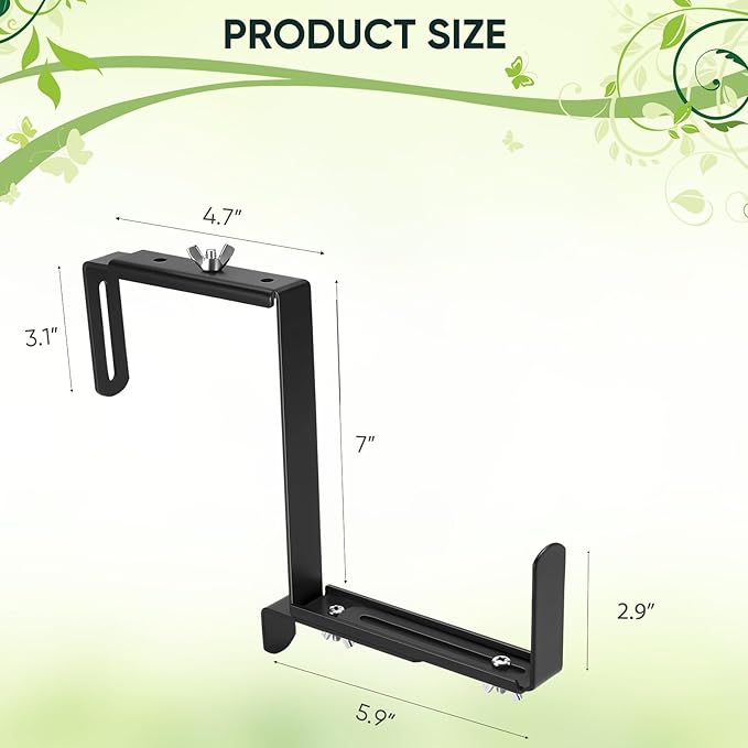 VIVIKEN Planter Box Brackets, Adjustable Window Box Brackets for Deck Railing, No Drill Flower Box Bracket for Outdoor Planters-2 Pack