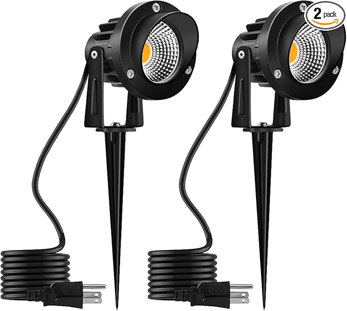 Romwish LED Landscape Spotlight 10W, Outdoor Landscape Lighting 120V Plug-in, 1100LM Waterproof LED Landscape Lights, Landscape Spot Lights for Yard, Garden, Tree, Driveway, 3000K Warm White-2 Pack