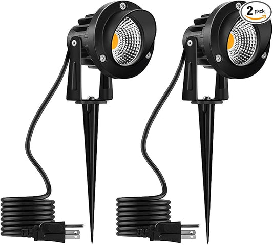 Romwish LED Landscape Spotlight 10W, Outdoor Landscape Lighting 120V Plug-in, 1100LM Waterproof LED Landscape Lights, Landscape Spot Lights for Yard, Garden, Tree, Driveway, 3000K Warm White-2 Pack