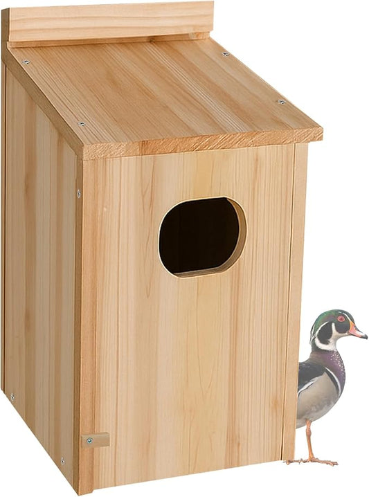 Duck House - Wood Duck Houses for Outside, Duck Nesting Box Outdoor Shelter for Pond, Wetland Ducks and Hooded Mergansers 17x10x10 Inches