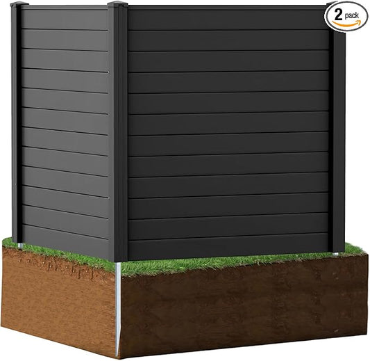 HAPPYGRILL Air Conditioner Fence, 2 Panels Outdoor Privacy Fence Screen w/3 Stakes, 48”W x 48”H PP Pool Equipment Enclosure Trash Can Screen, Decorative Garden Fences for AC Unit Patio Lawn, Black