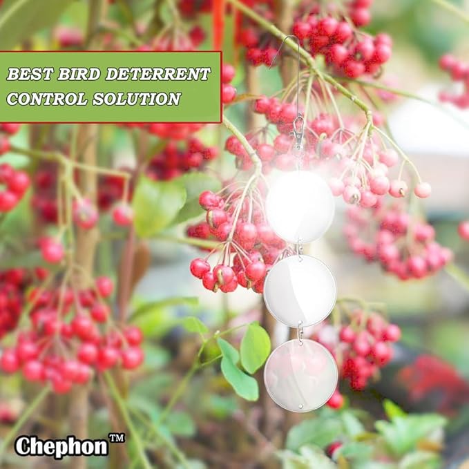 Chephon Upgraded Bird Scare Discs Set - Large 24 Discs - Highly Reflective Double-Sided Bird Reflectors Scare Devices - Better to Keep Most Birds Away Like Woodpecker and Pigeon