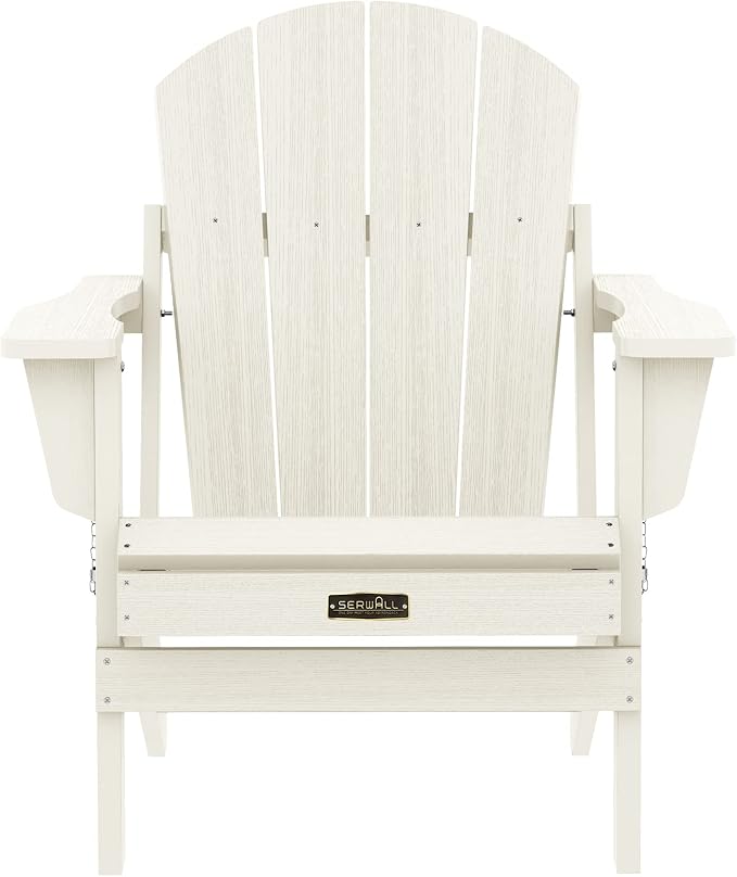 SERWALL Folding Adirondack Chair Set of 4 for Patio Garden Outdoors Fire Pit Chairs-White