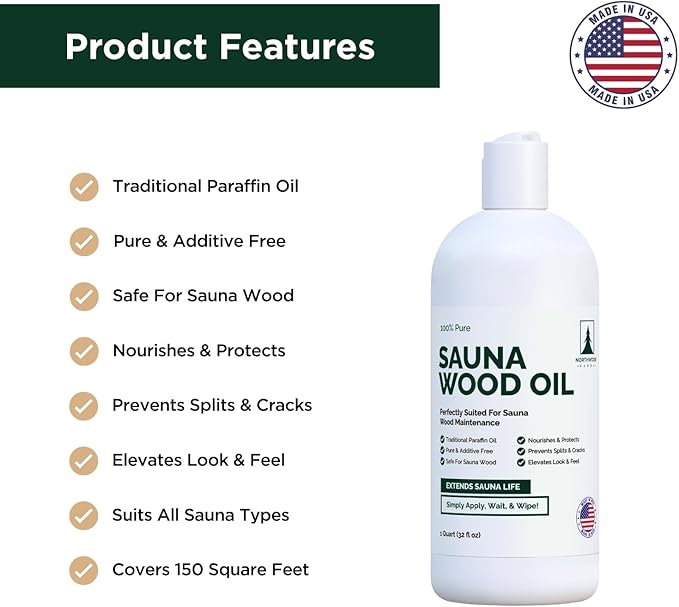 Northwood Sauna - Sauna Wood Oil - 100% Pure Paraffin Oil - Traditional Sauna Sealer - 1 Quart (32 Fl Oz)