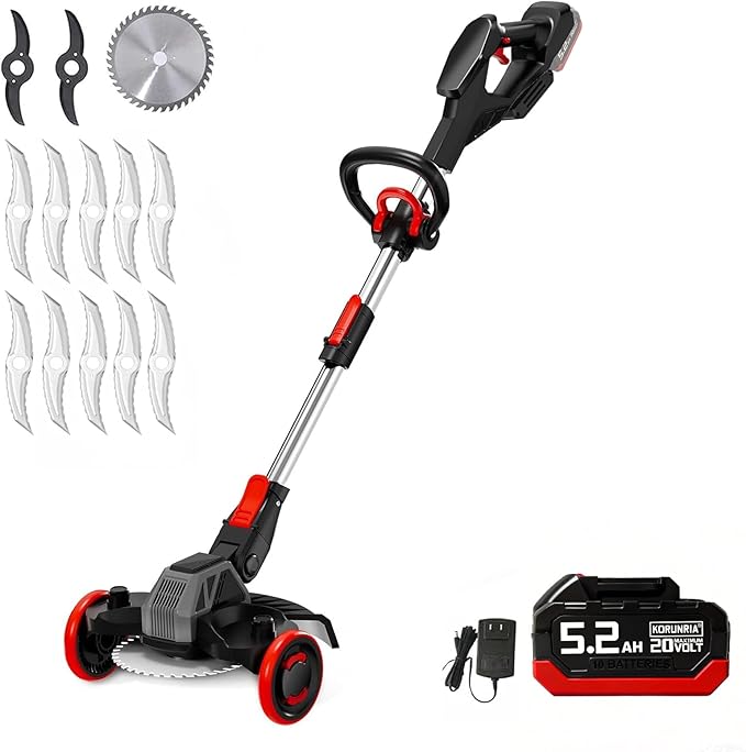 20V Cordless Weed Wacker with Brushless Motor, Electric Weed Wacker Battery Powered, 3-in-1 Brush Cutter & Edger & Lawn Mower with 5.2Ah Battery and Charger, 30+Mins, K&GO Force (One Battery)