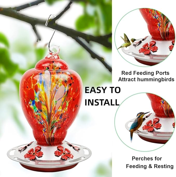 WOSIBO Hummingbird Feeder Replacement Bottom Base Replacement Part Includes Red Plastic Base Metal Top and Brushes (Silver-2)