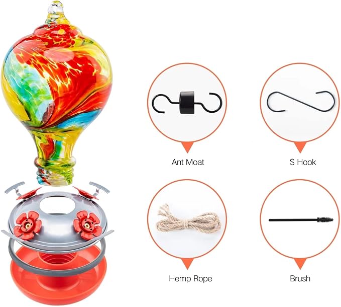 Muse Garden 32OZ Hummingbird Feeders Hanging, Blown Glass Hummingbird Feeder, Garden Backyard Decor, Carnival | Muse Garden 32OZ Hummingbird Feeders Hanging, Blown Glass Hummingbird Feeder, Garden Backyard Decor, Carnival
