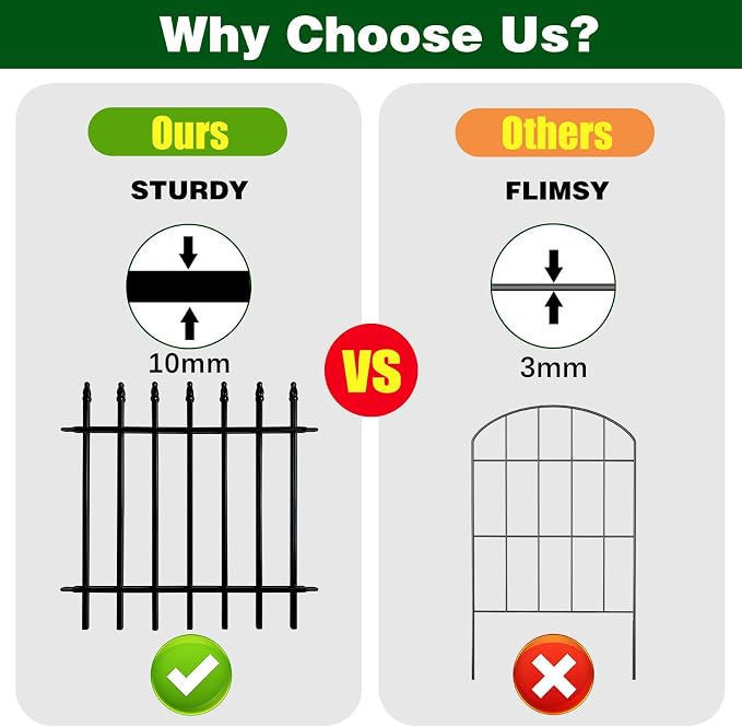 Thealyn Metal Decorative Garden Fence 24" Wide x 24" High (5 Panels, Total Length 10 feet), Metal Border Folding Fence, Landscape Fencing Dog Fence Pet Fence for Flower Bed, Yard, Animal Barrier