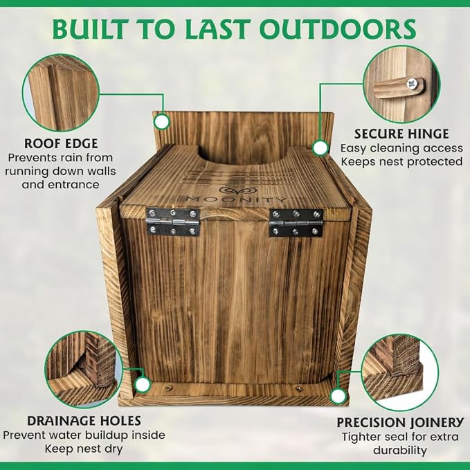 MOONITY Large Fire-Treated Cedar Owl House – 16" x 12" x 12" All-Season Nesting Box for Barn & Screech – Durable, Weatherproof & Easy to Install