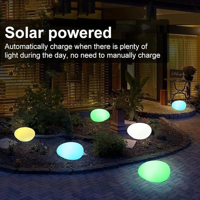 Solar Lights, Pebbles, Outdoor Waterproof Landscape Night Lights for Garden Paths, Stairs, Lawns, Patios, Yard Party Decorations, 2 Pack (Color Light)