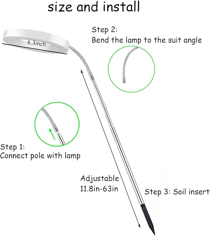 Grow Light for Indoor Plants, 6.3" Full Spectrum LED Plant Grow Light, 11.8-63in Height Adjustable Growing Lamp with Auto Timer 3H/9H/12H, 10 Dimmable Levels (White 1 Pack)