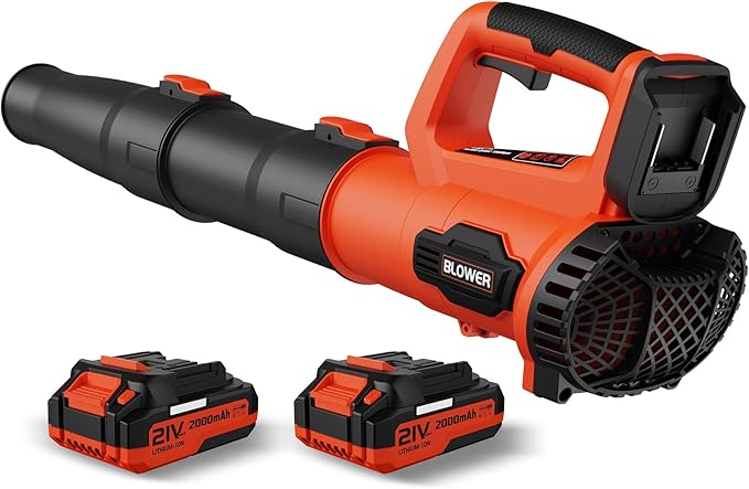 LEAPUL Leaf Blower Cordless, 21V Electric Leaf Blower with 2×2.0Ah Batteries & 1 Fast Charger, Lightweight Battery Powered Blower for Lawn Care, Patio Cleaning