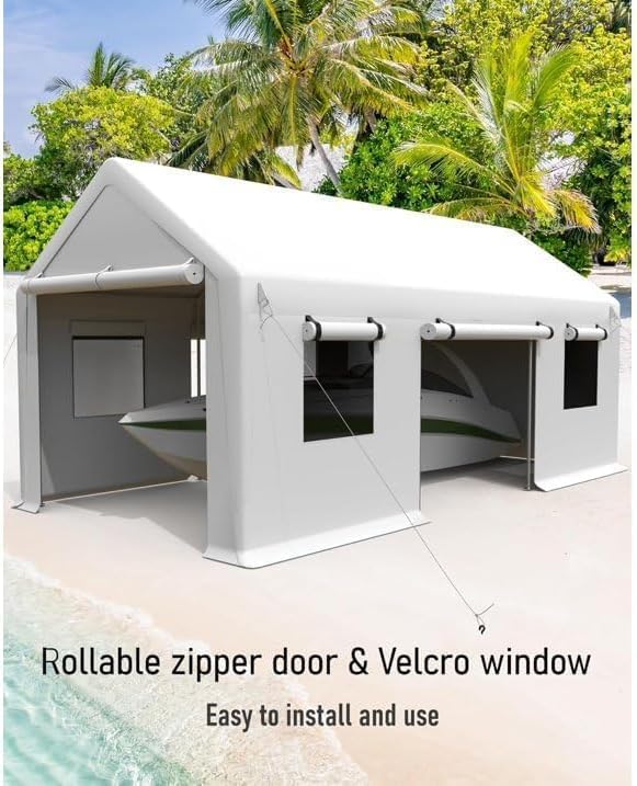 Heavy Duty Carport 10x20ft - Portable Garage with Roll-Up Windows, Removable Sidewalls & Doors, All-Season Tarp for Car, Boat, Truck, Motorcycle - White