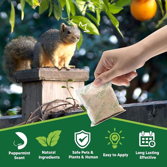 AUDQQM Squirrel Repellent, Outdoor Chipmunk Repellent, Keep Squirrels Away from Garden, Yard and Potted Plants, Chipmunk Deterrent Indoor, Squirrel Deterrent for Attic, Family & Pet Safe, 8 Pouches