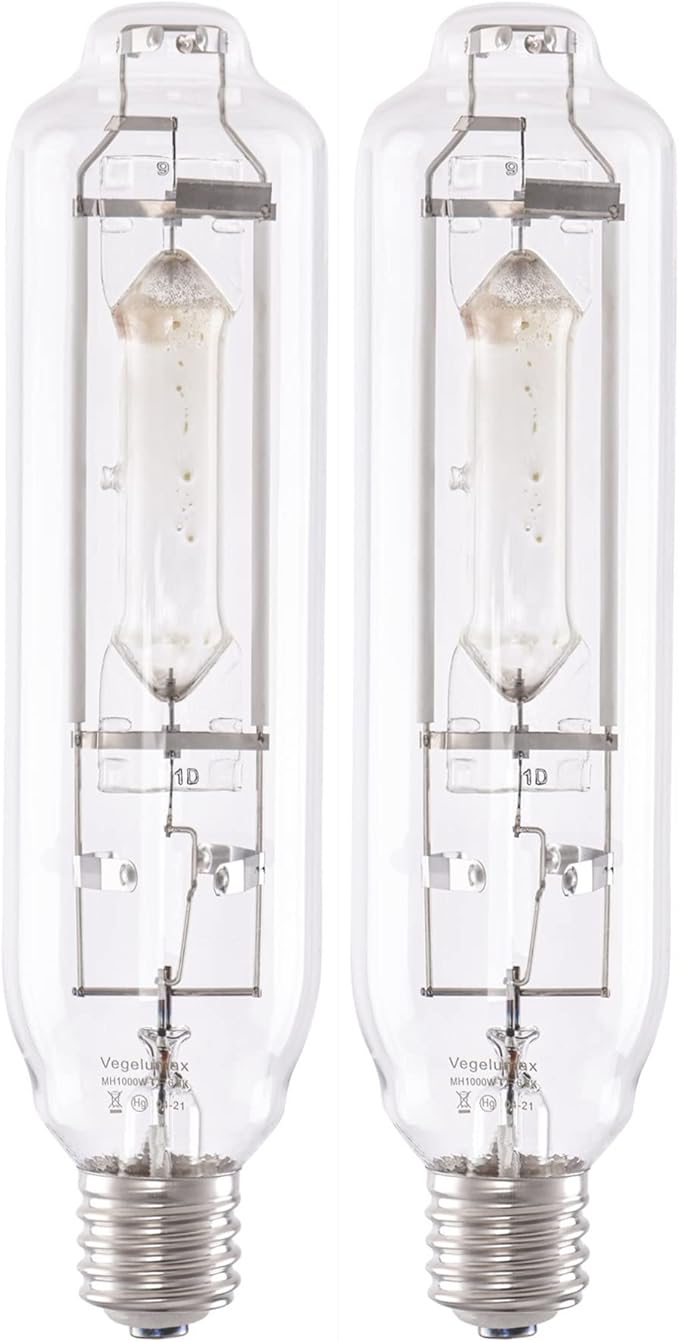 MH 1000W Metal Halide HID Grow Light Bulb Lamp High PAR Enhanced Blue and Violet Spectrums for Horticulture Indoor Plants,CCT 6000K,92,000 Lumens,Great for Commercial Applications,2 Pack