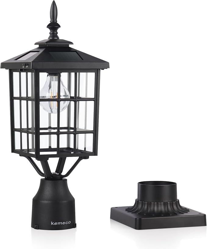 ST4224Q-A Solar Post Light Outdoor, Landscape Led Squared Frame Fixture with 3" Pier Mount Base for Garden Street Post Pole Yard Driveway Entryways (Black)