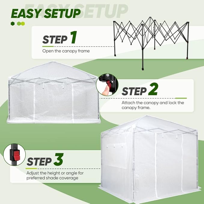 EAGLE PEAK 8x8 Portable Walk in Greenhouse, Pop Up Indoor Outdoor Greenhouse, Green House Kit with Zippered Roll-Up Doors and Windows, PE Cover, Clear/White