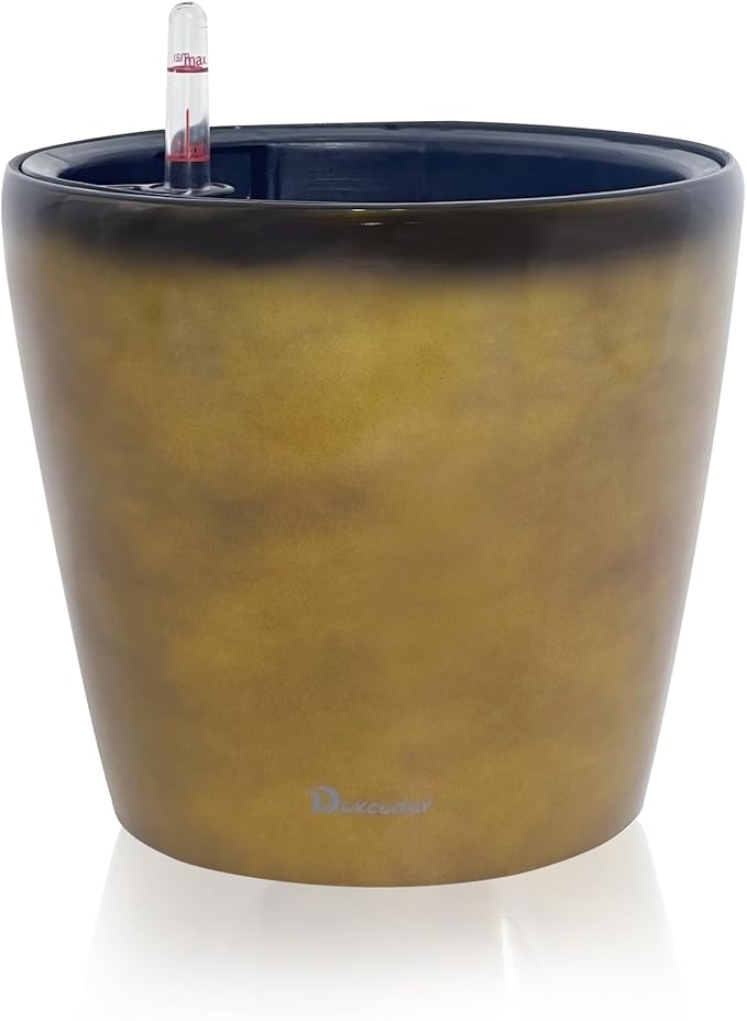 Dexceder 11x10 Self Watering Planter (Yellow Brown Gradient) | Inner Pot Design, Thickened Table Flower Plant Pot with Water Level Indicator Indoor Outdoor