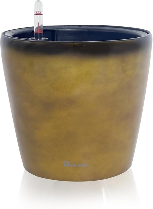 Dexceder 11x10 Self Watering Planter (Yellow Brown Gradient) | Inner Pot Design, Thickened Table Flower Plant Pot with Water Level Indicator Indoor Outdoor