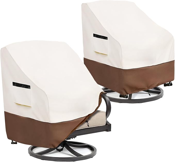 Patio Chair Covers 2 Pack,Swivel Lounge Chair Cover,Waterproof Heavy Duty Patio Furniture Covers for Outdoor Swivel Lounge Chair(32 W x 34 D x 36 H inches) Beige & Brown