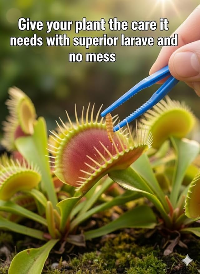 Venus Fly Trap Live Plant Food Bundle – Carnivorous Plant Food with Feeding Tweezers – 2 Resealable 0.35oz Bags of Black Soldier Fly Larvae – Nutrition for Venus Flytraps, Pitcher Plants, and Sundews
