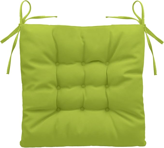 Outdoor Indoor Tufted Chair Cushions, Seat Cushions with Ties, Chair Pads Waterproof for Porch Kitchen Office Garden Grass Green 16" x 16", Set of 1