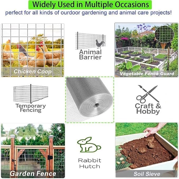 Hardware Cloth 1/4in 36 x 100 ft Hot Dip Galvanized Rust Resistant Welded Wire Mesh,23AWG Square Chicken Wire Fence Garden Plants Fencing,Chicken Coop Rabbit Poultry Critters Metal Cage Roll