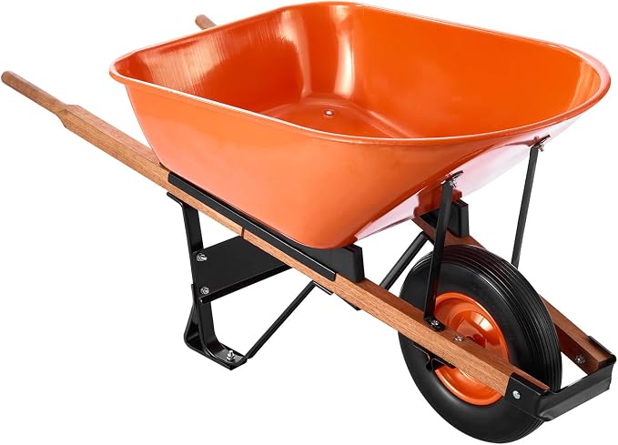 VEVOR Wheelbarrow Cart, 6 Cu. Ft. Load & 330 lbs Capacity, One Wheel Garden Dump Cart Wheel Barrow with Metal Handle & 16" Wide Track Wheels, Easy Loading Utility Yard Cart & Wagons for Lawn Farm