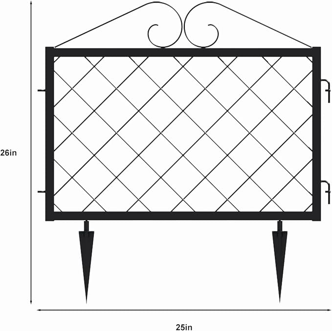 Zhongma Decorative Metal Garden Fence, Pack of 4pcs, Total 26" H x 97.5" L